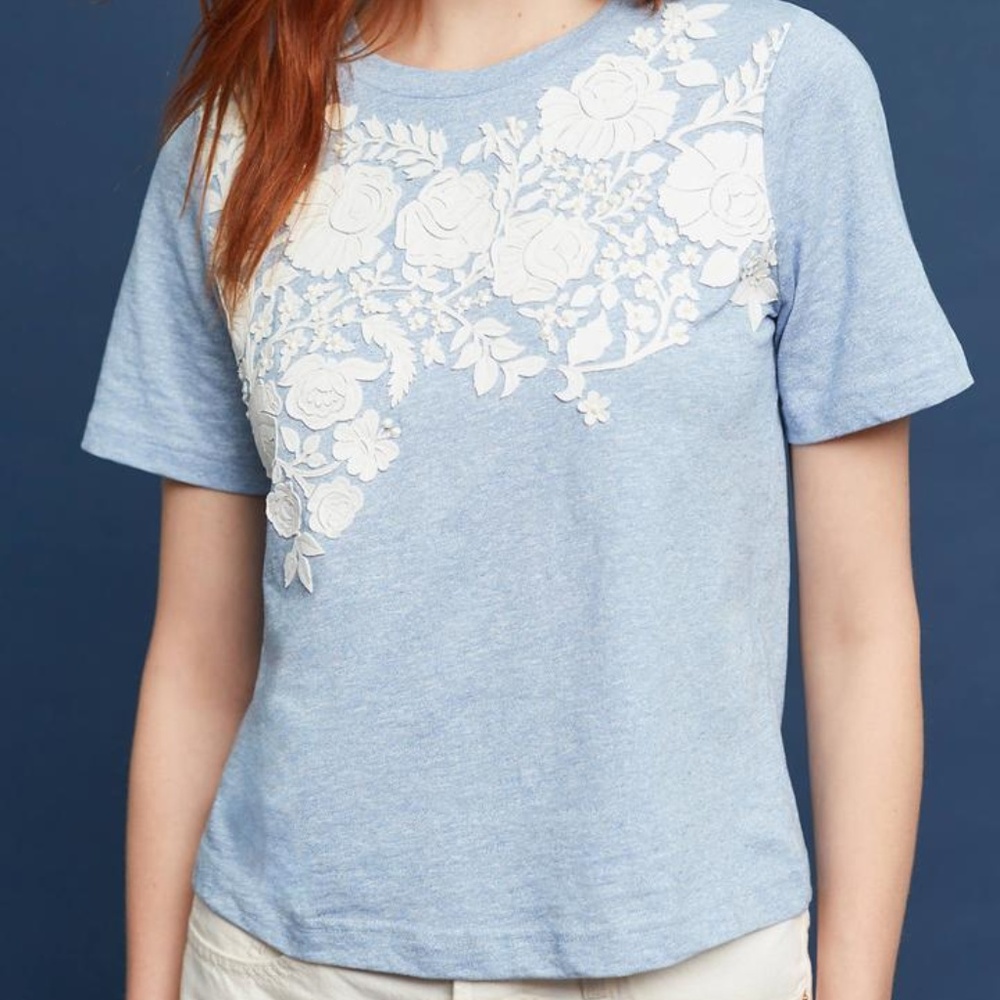Anthropologie Blanched Embroidered tee Pankaj M